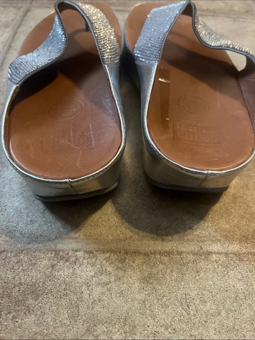 Women Fitflop Silver Lulu Glitz Thong Sandal Comfortable Orthopedic Leather